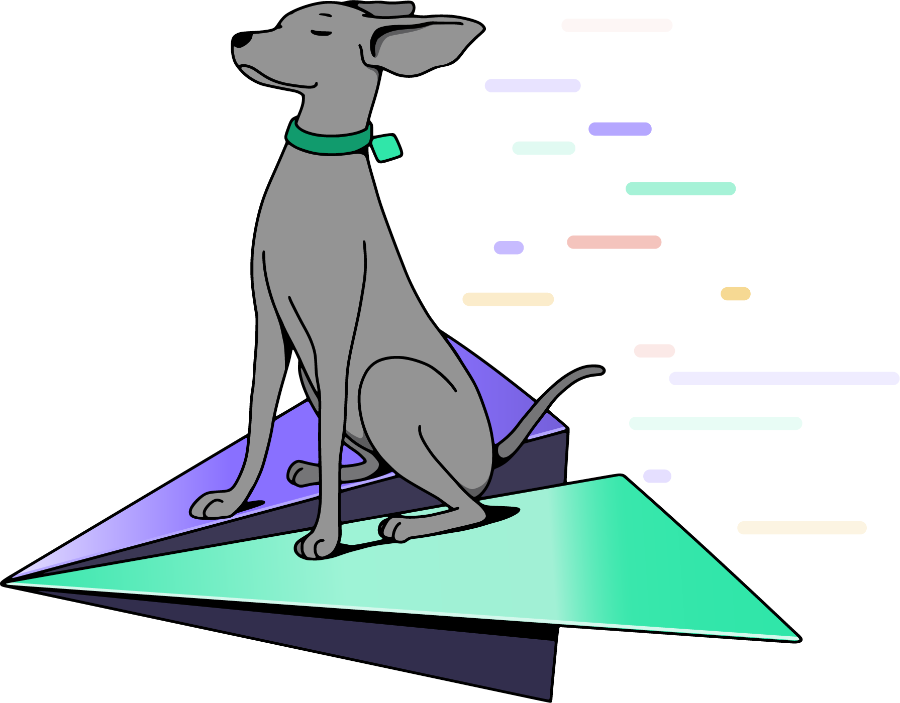 Pointer dog on paper airplane