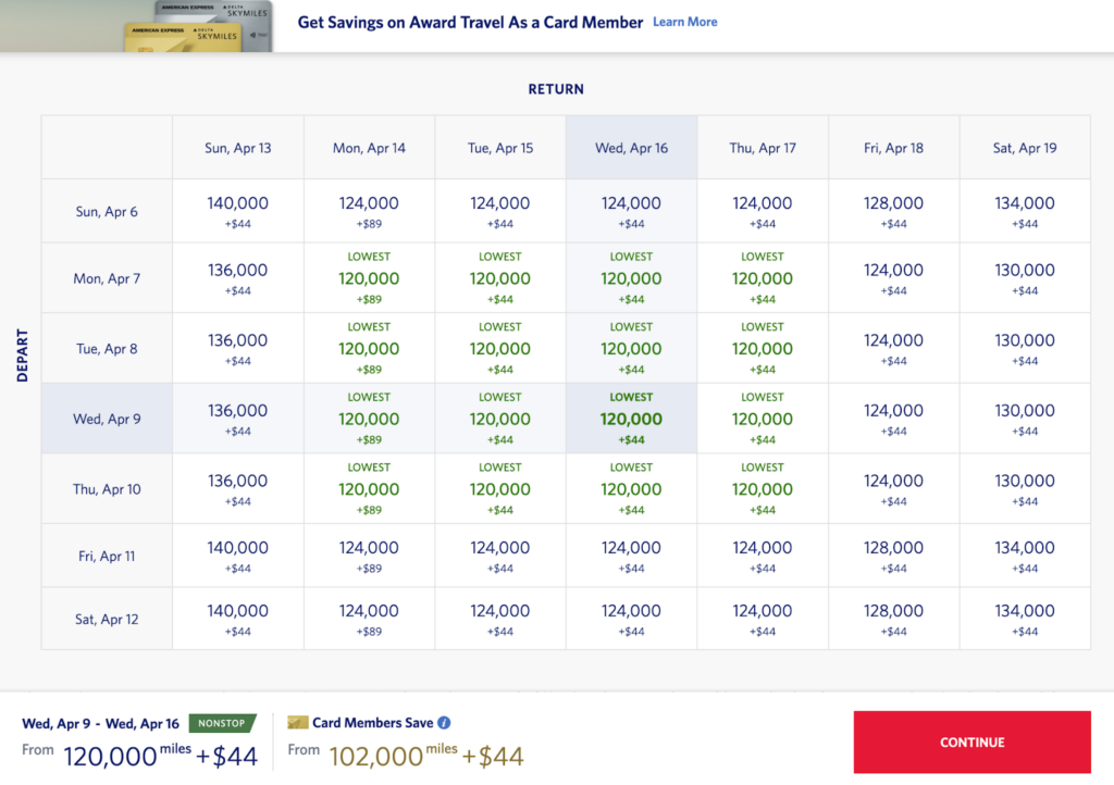 Delta flight results for Seattle to Seoul 