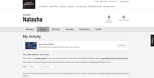 image of Marriott Bonvoy account balance