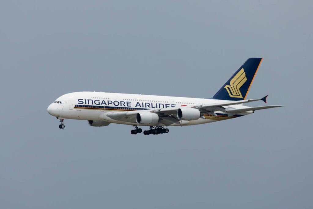 Singapore Airlines plane flying