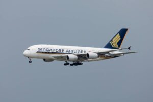 Singapore Airlines plane flying