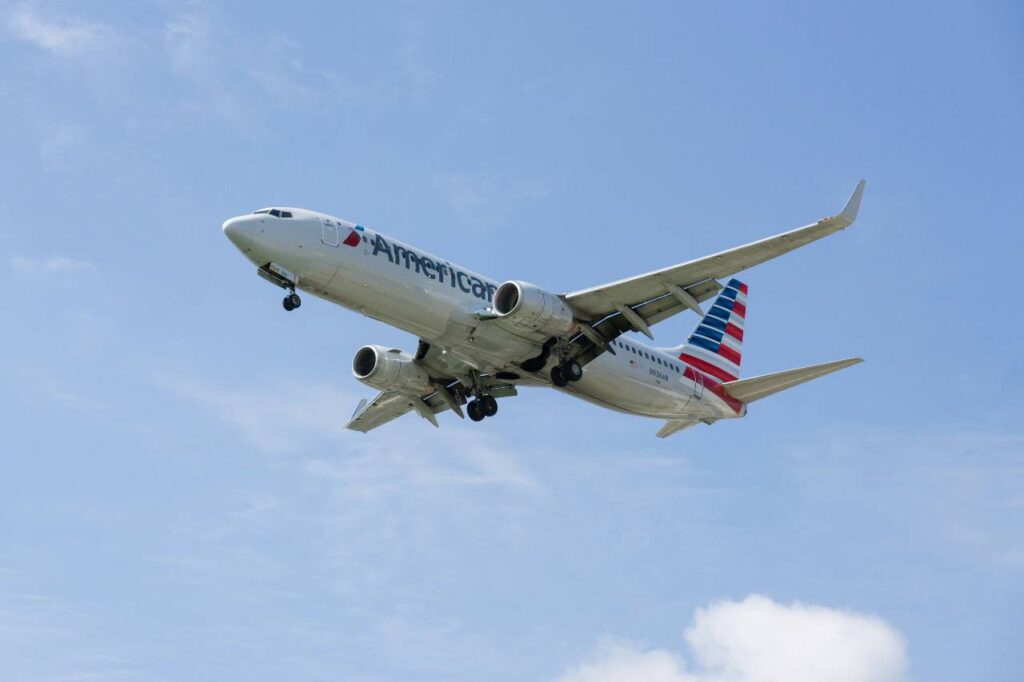 American Airlines plane in the sky