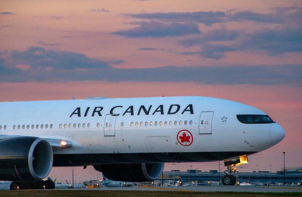 Air Canada plane at sunset