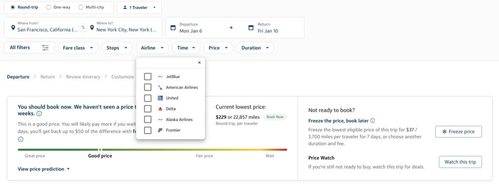 searching flights on capital one travel