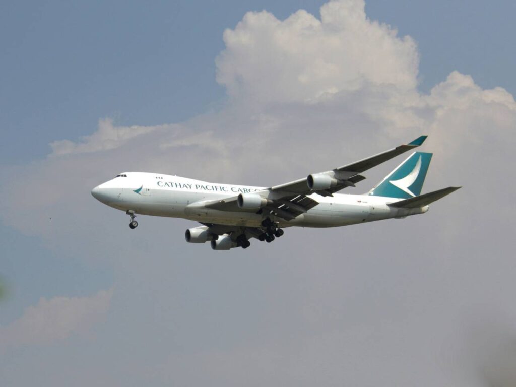 Cathay Pacific plane in the sky